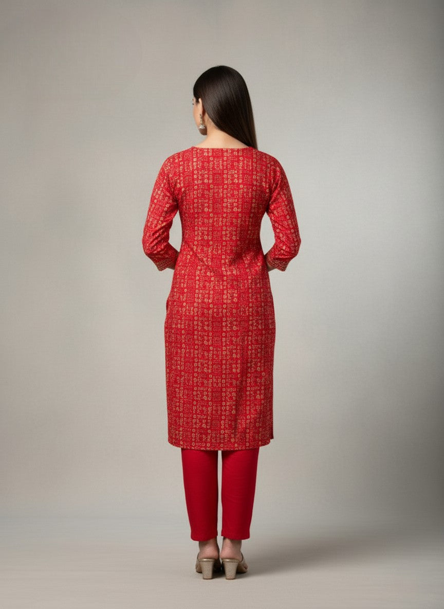 Pratishtha Cotton Printed Kurti Set Red