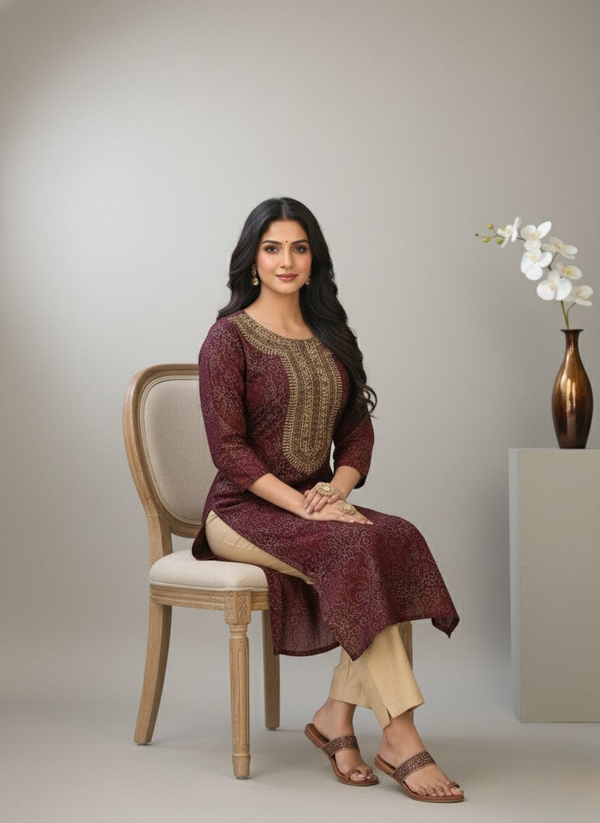 Rang Cotton Embroidered Kurti Set 1005