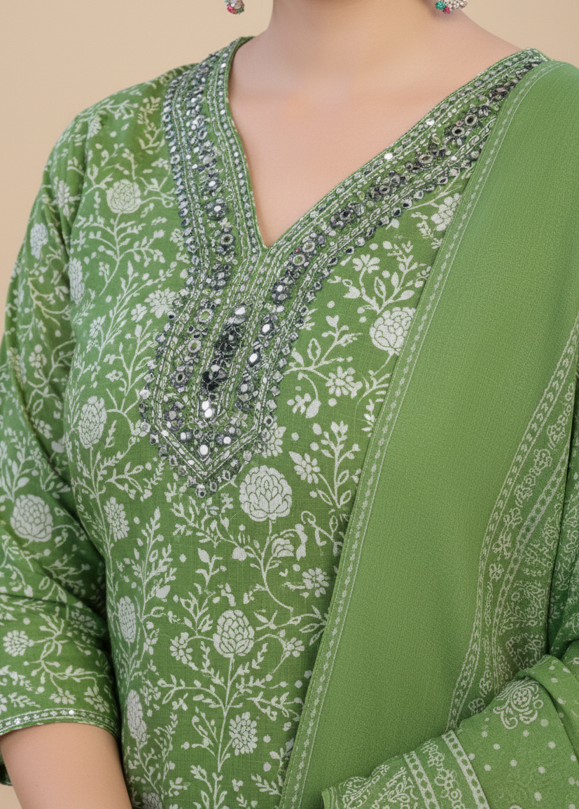 Pariza Cotton Printed Stitched Salwar Suit Green 1003