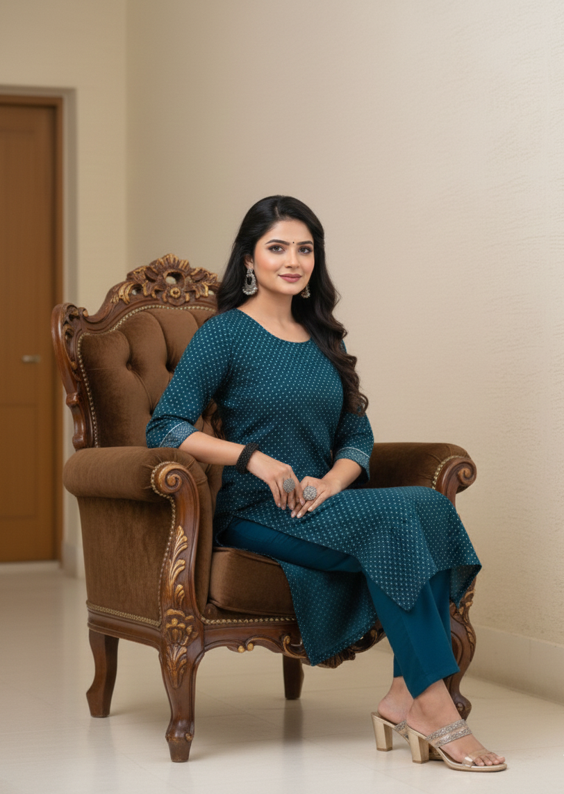 Pratishtha Cotton Printed Kurti Set Blue