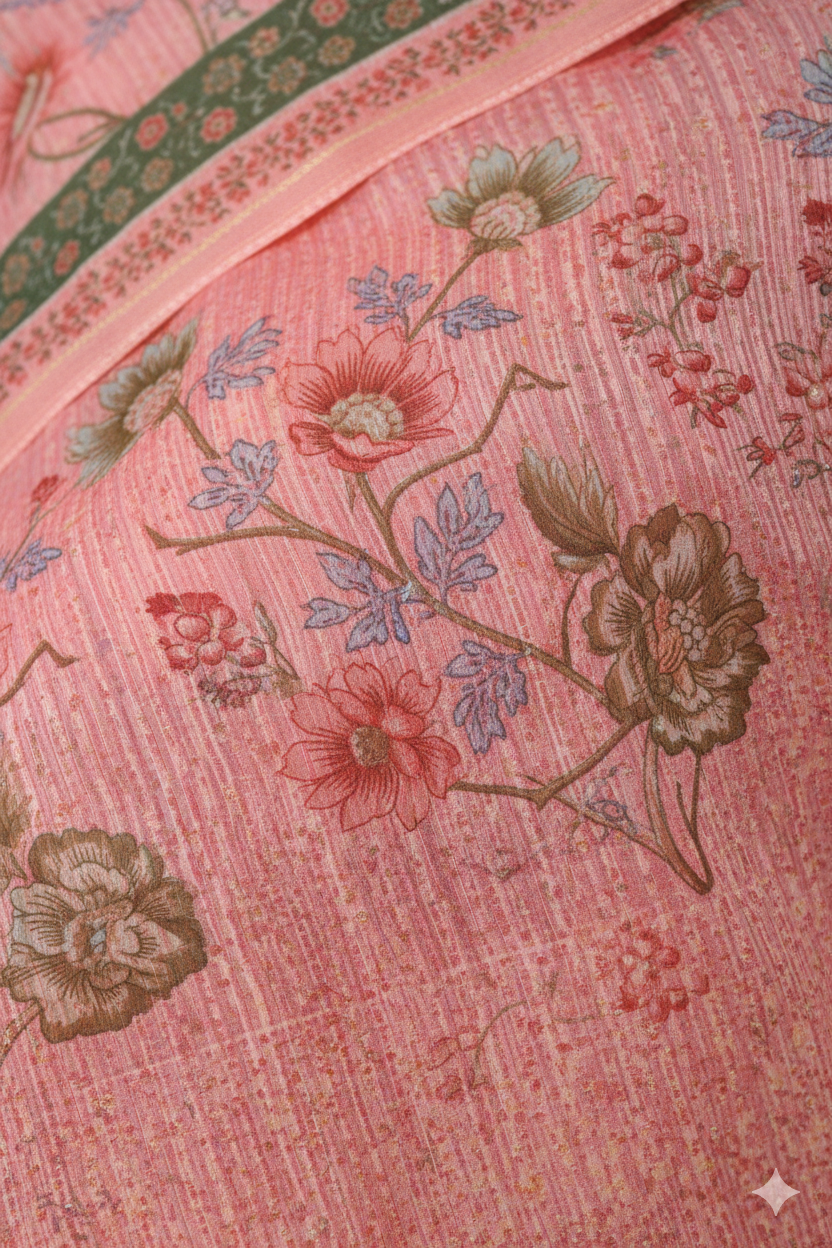 Dusty Beauty 3 Cotton Printed Saree Peach-Pink 3931