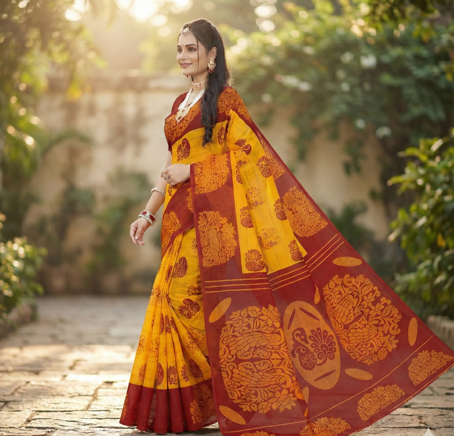 Monica Yellow & Red Traditional Saree