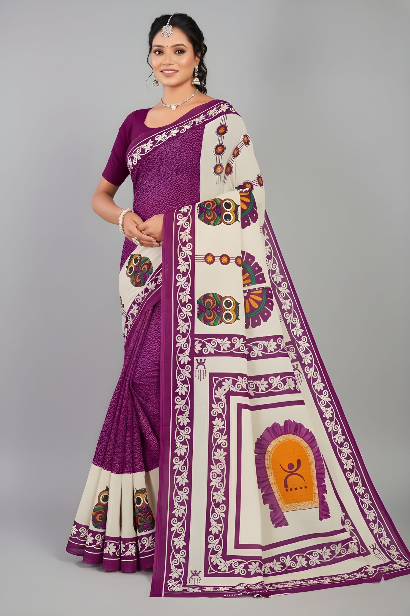 Baishakhi 3 Malai Cotton Printed Saree Violet 3905