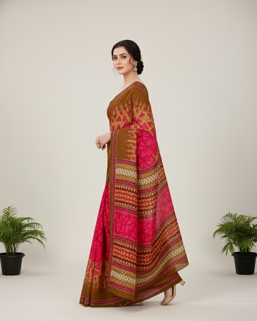 Sonar Bangla 31 Cotton Printed Saree Deep Pink