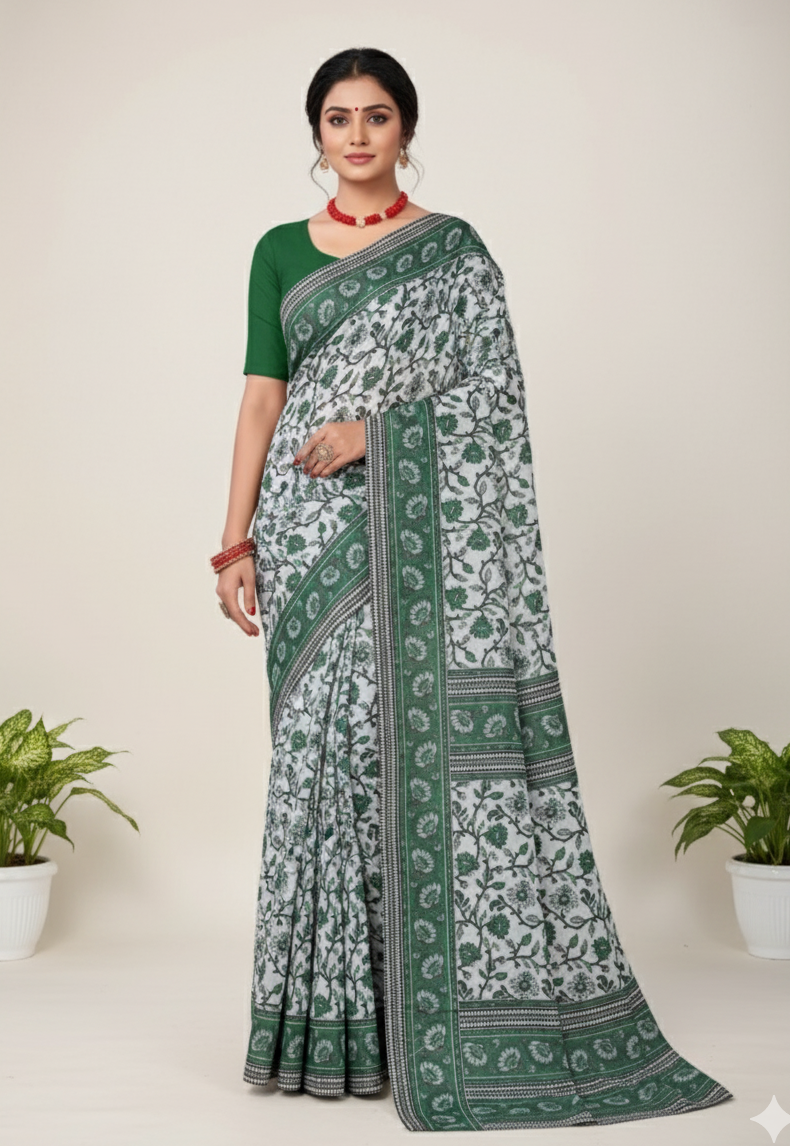 Minu Kalamkari Premium Cotton Printed Saree B6