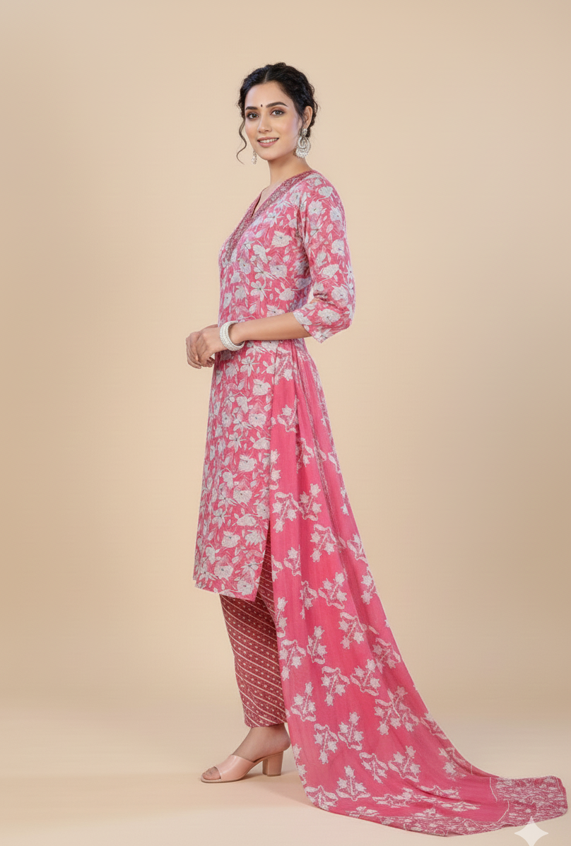 Pariza Cotton Printed Stitched Salwar Suit Pink 1001