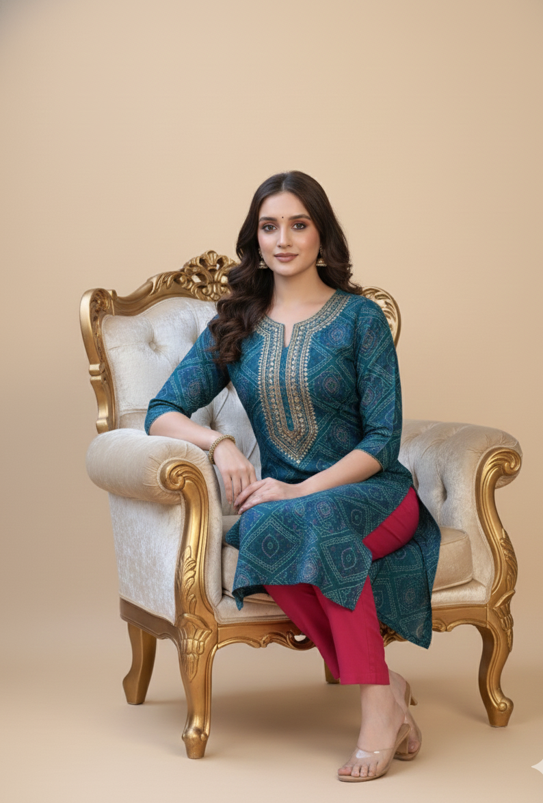 Rang Cotton Embroidered Kurti Set 1001