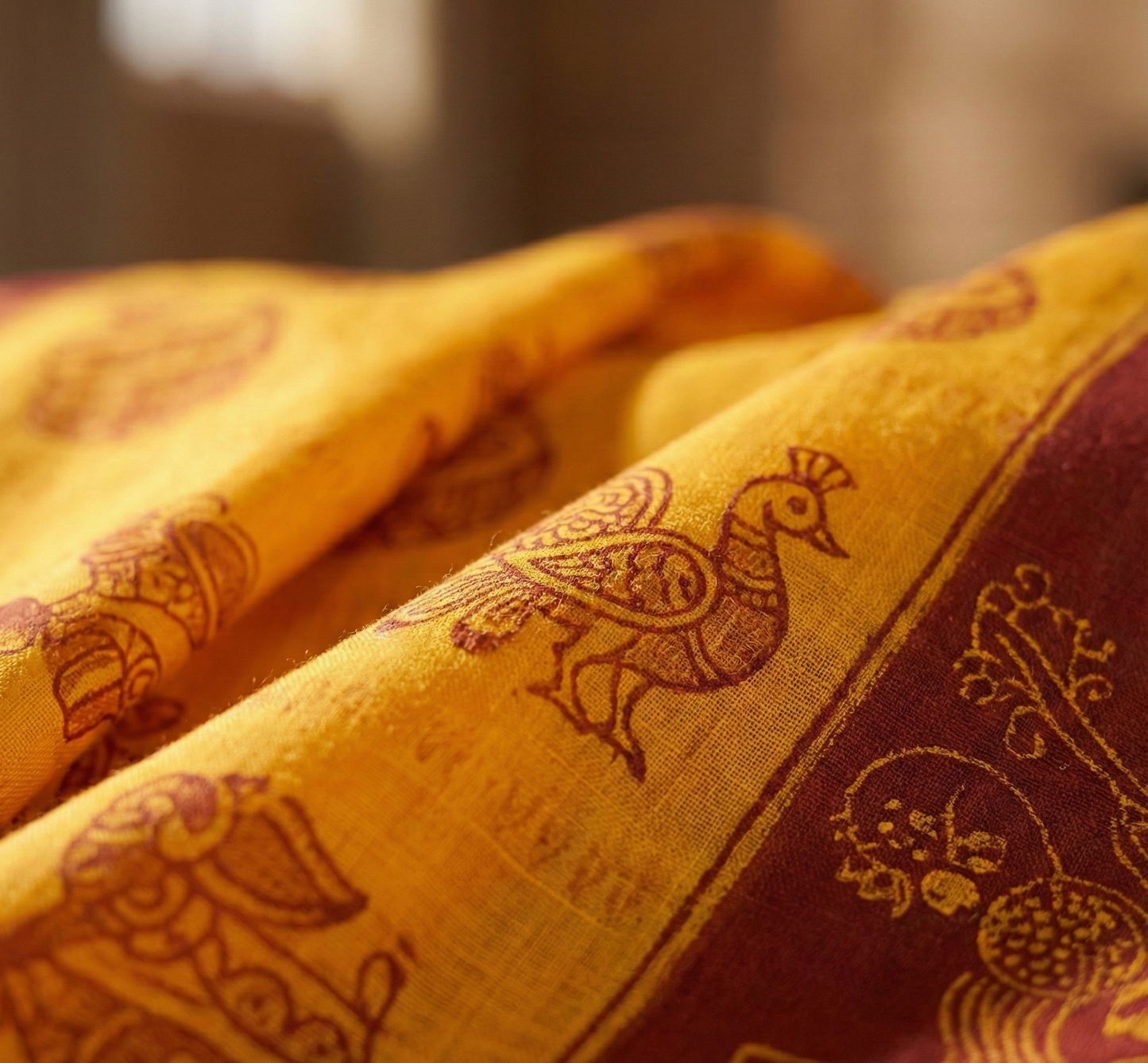 Monica Yellow & Red Traditional Cotton Saree