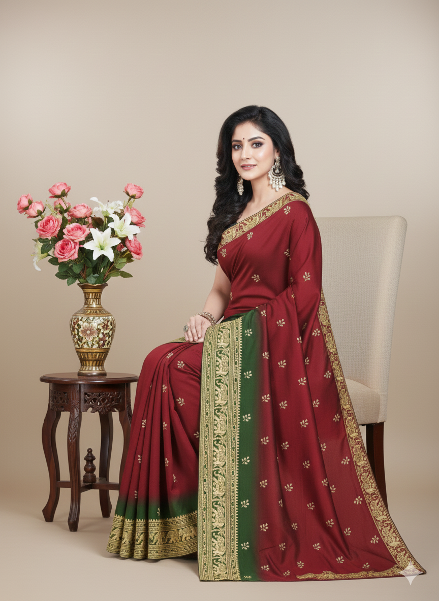 Moti Chur Cotton Embroidered Saree With BP 215518