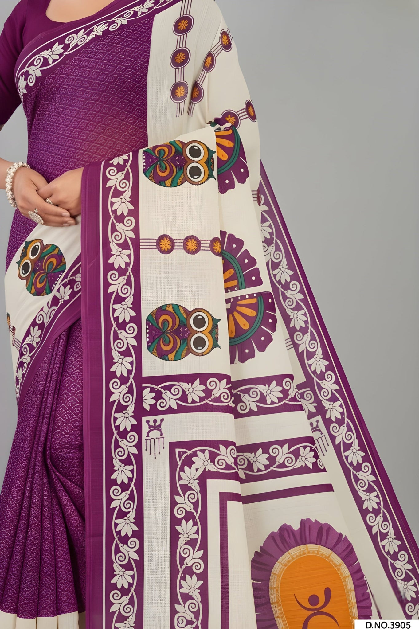 Baishakhi 3 Malai Cotton Printed Saree Violet 3905