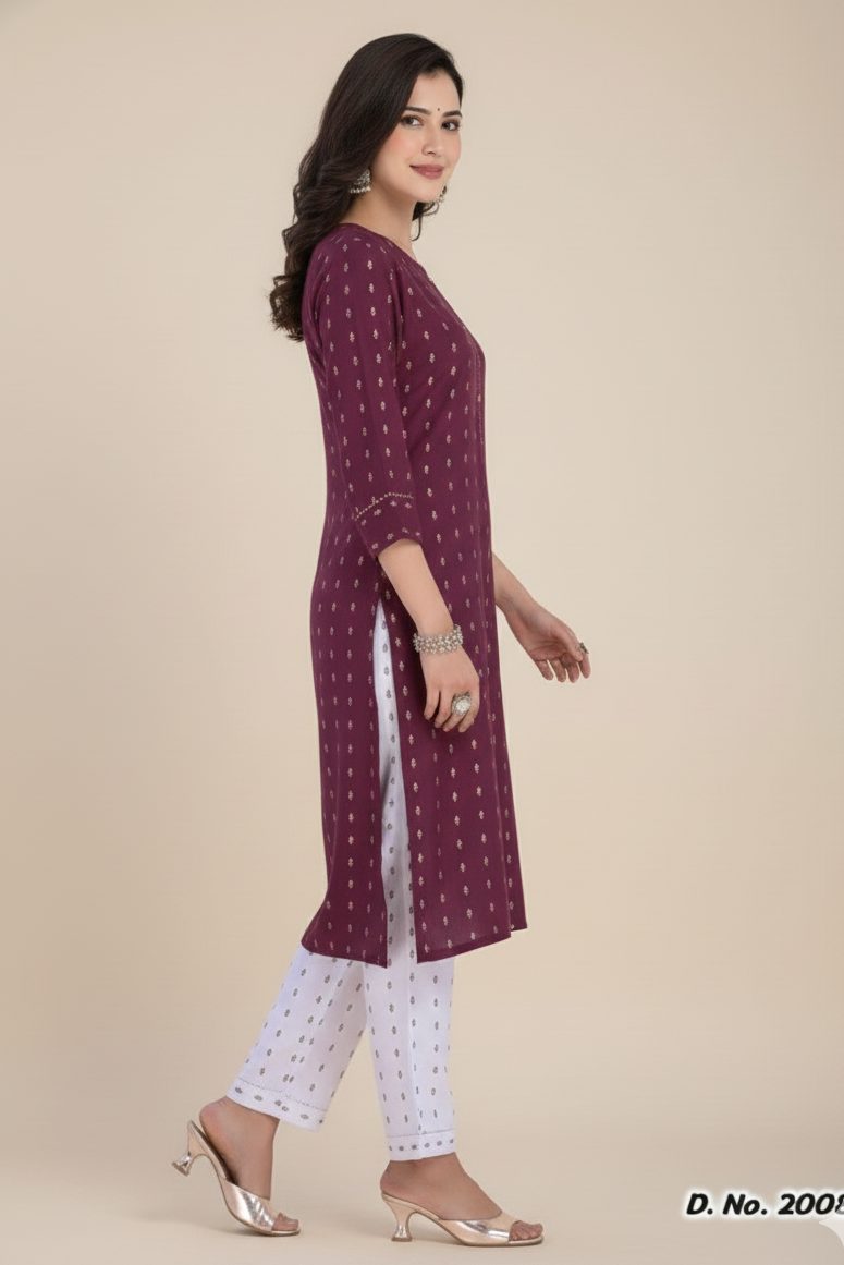 Golden Girl Combo Cotton Kurti Set Purple