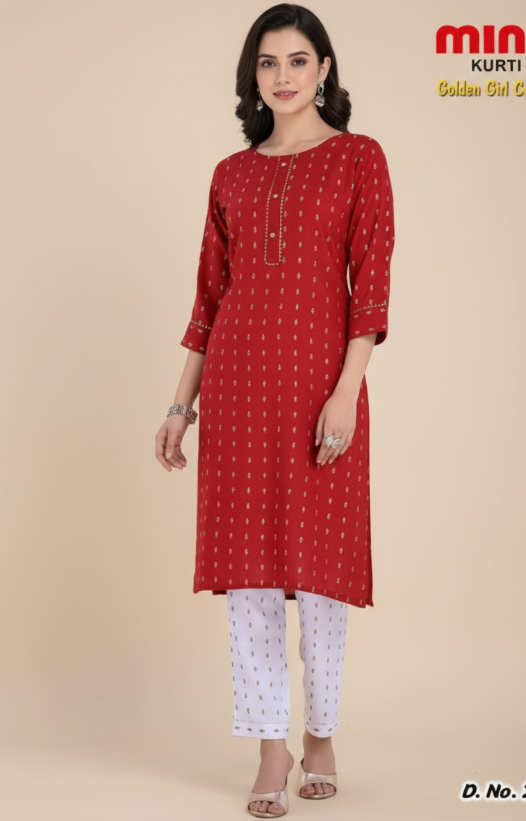 Golden Girl Combo Kurti Cherry Maroon