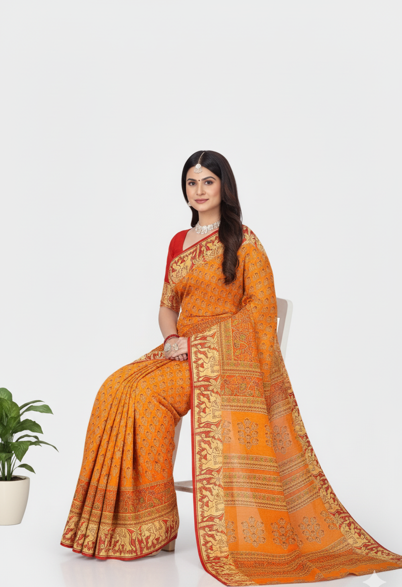 Vadhushree 1 Cotton Printed Saree Orange