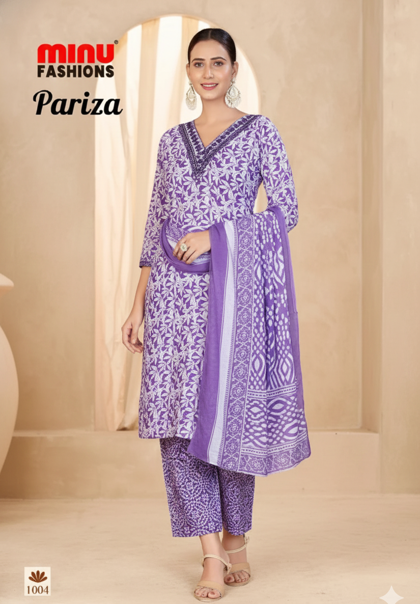 Pariza Cotton Printed Stitched Salwar Suit Purple 1004