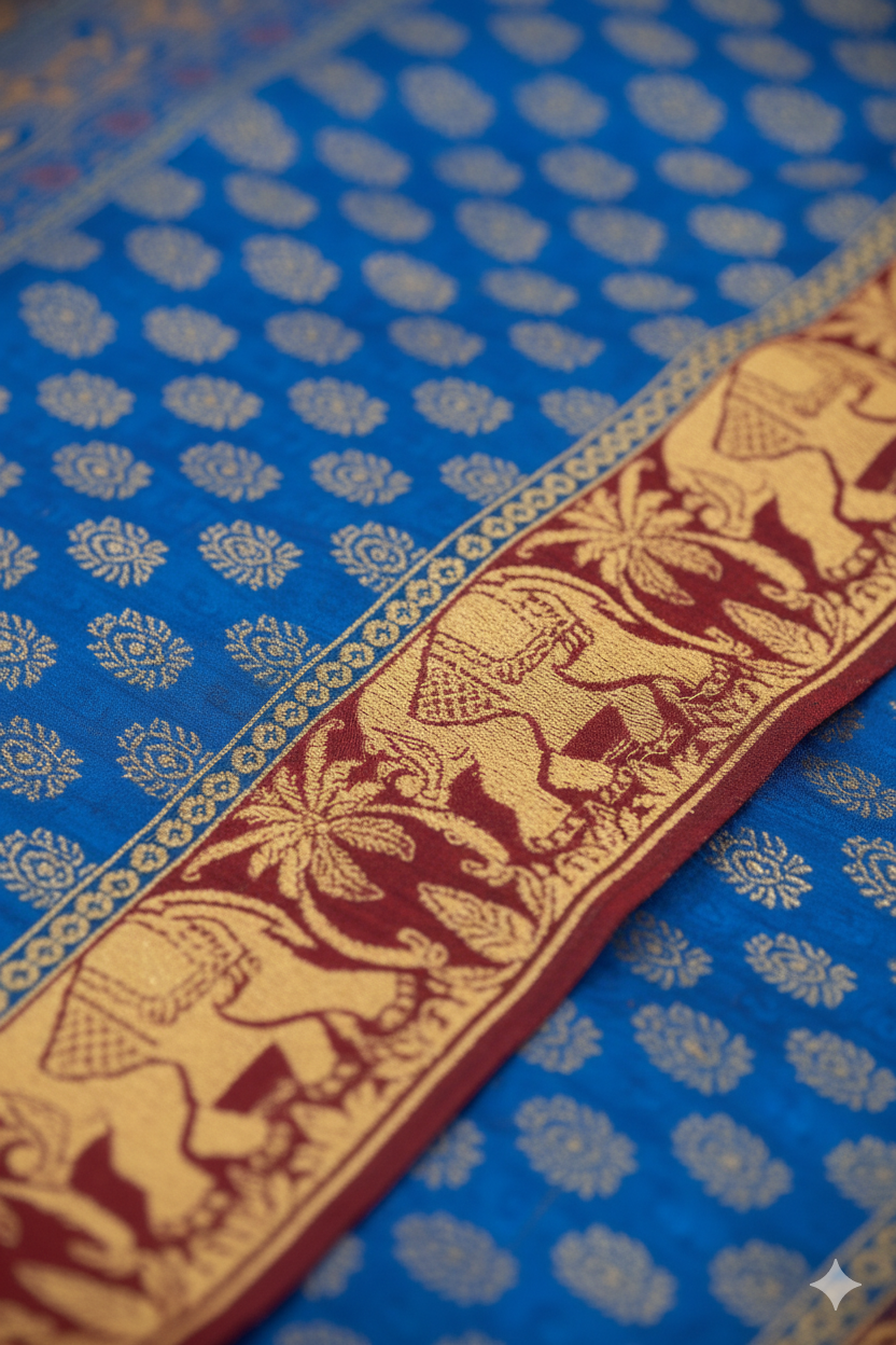 Vadhushree 1 Cotton Printed Saree Royal Blue