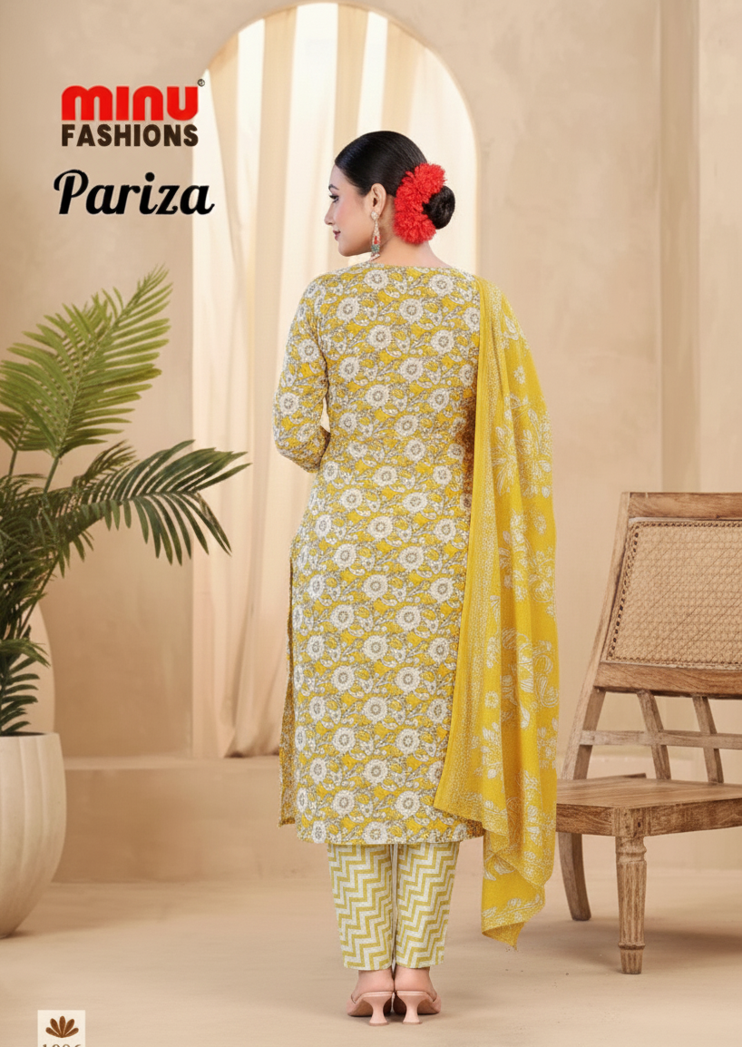 Pariza Cotton Printed Stitched Salwar Suit Yellow 1006
