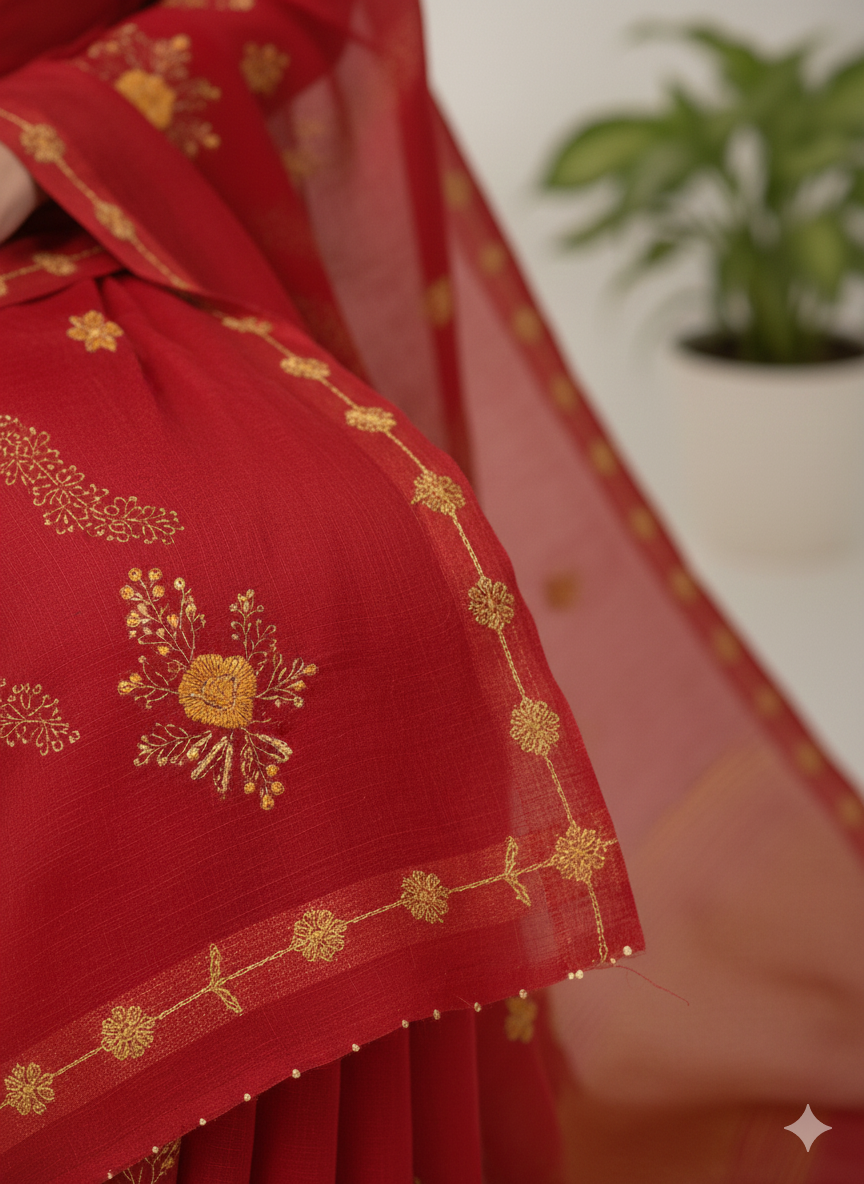 Sargam Pure Cotton Embroidery Saree 3303