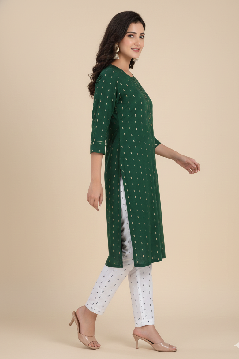 Golden Girl Combo Cotton Kurti Set Dark Green