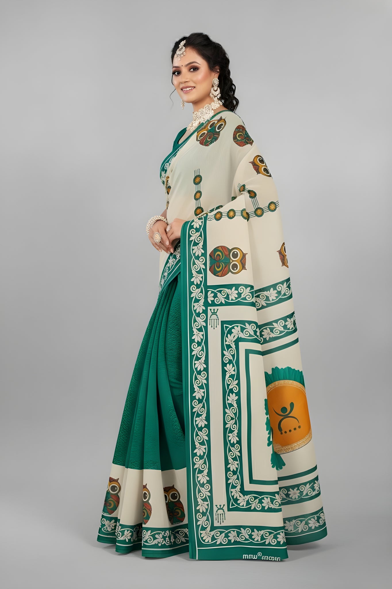 Baishakhi 3 Malai Cotton Printed Saree Green 3905