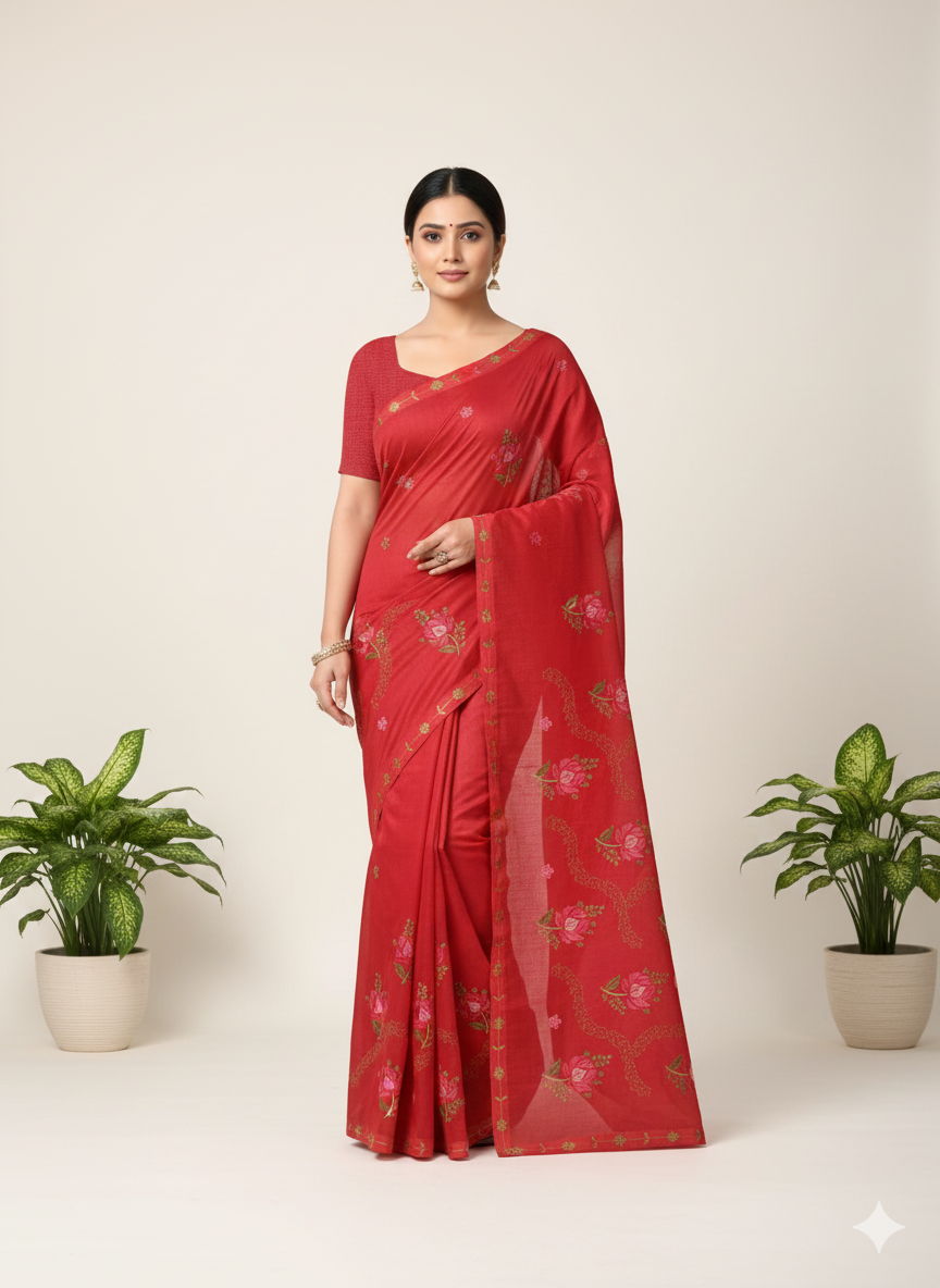 Sargam Pure Cotton Embroidery Saree 3307