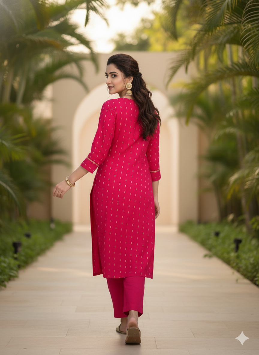 Golden Girl Combo Cotton Kurti Set Pink