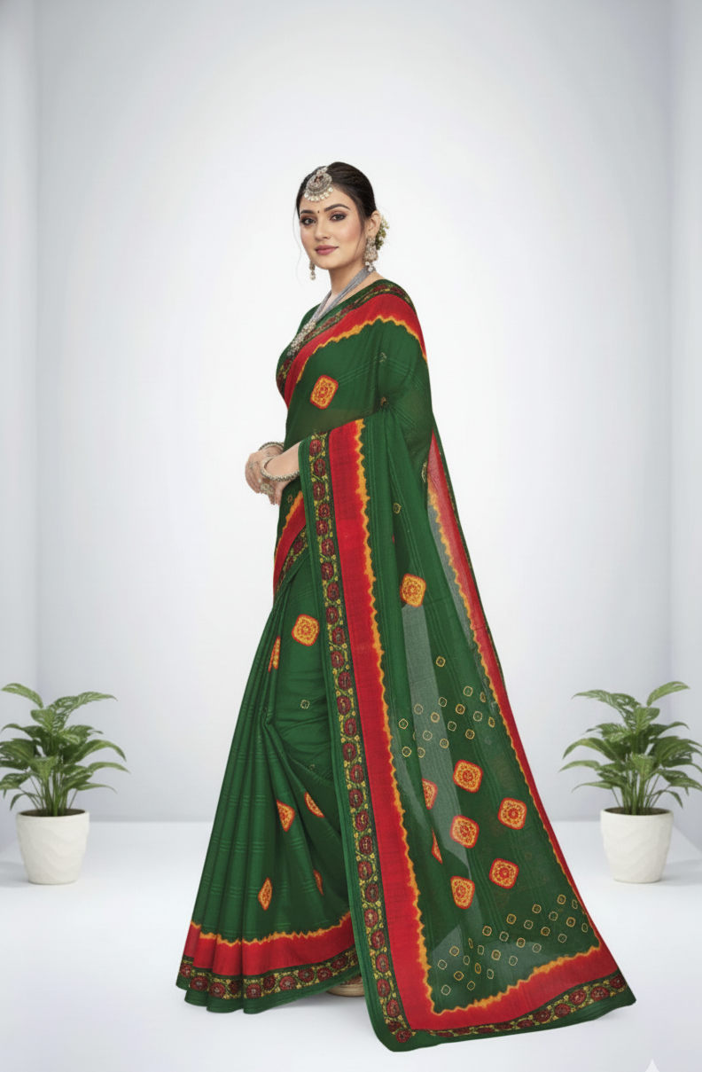 Green Valley Cotton Printed Saree 205