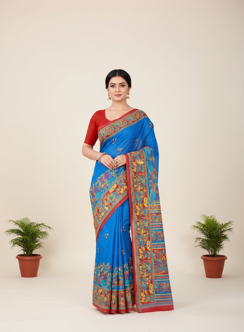 Hi Demand 6 Cotton Printed Saree Blue