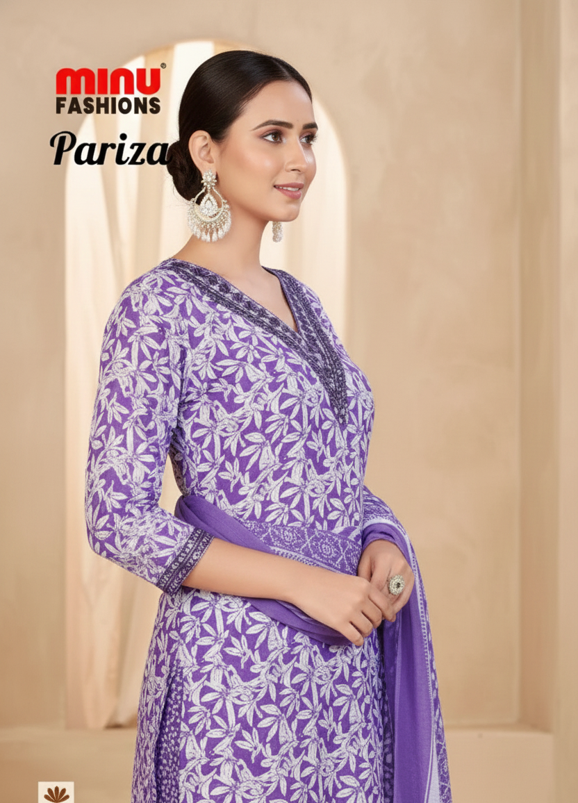 Pariza Cotton Printed Stitched Salwar Suit Purple 1004