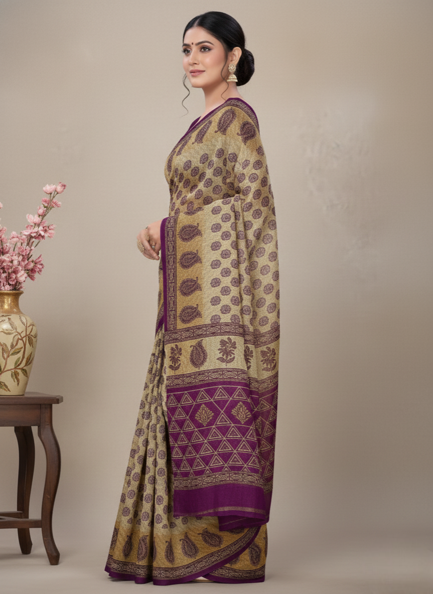 Malaika Cotton Printed Saree Purple 7766