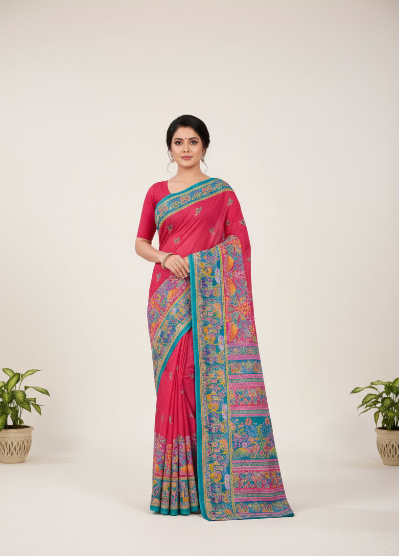 Hi Demand 6 Cotton Printed Saree Pink 3950