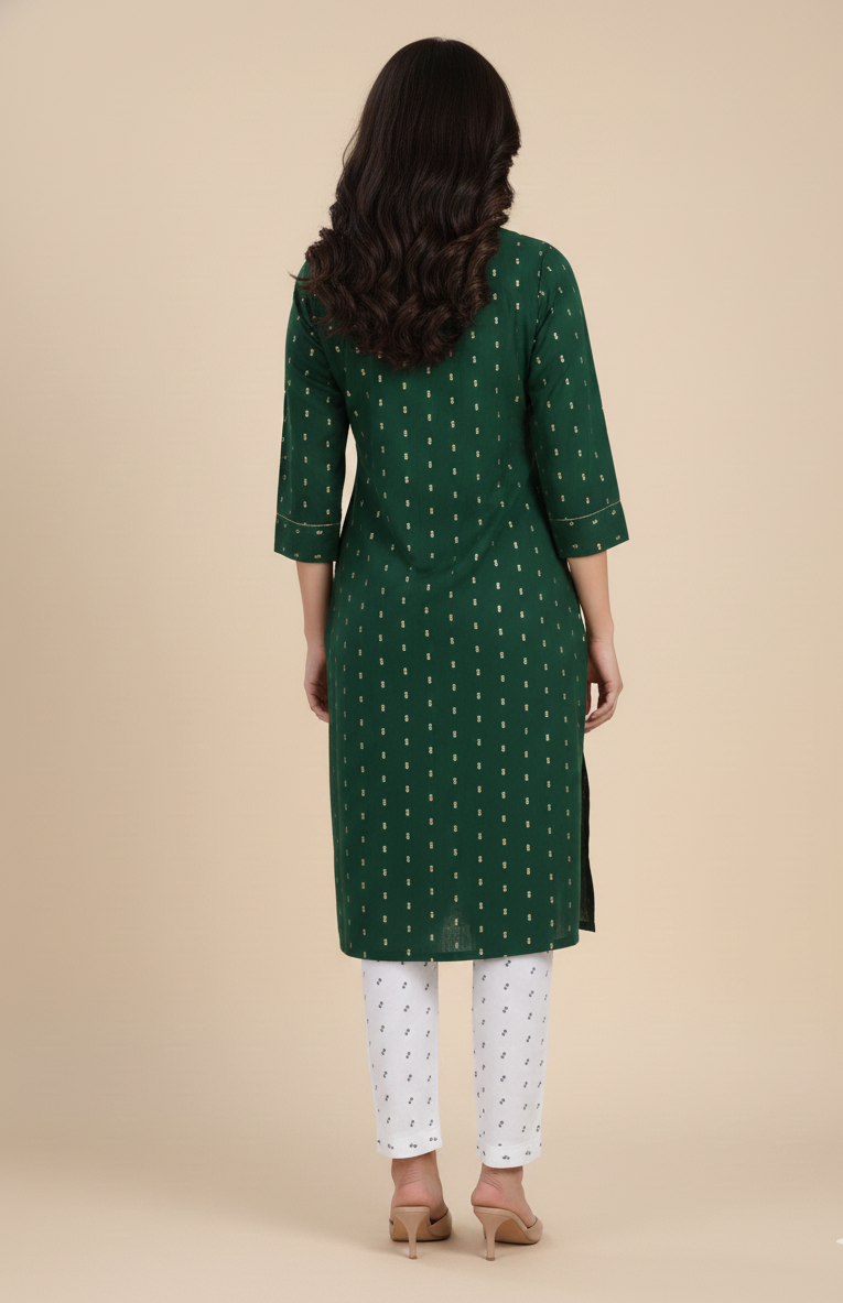 Golden Girl Combo Cotton Kurti Set Dark Green
