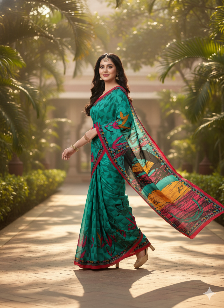 Sonar Bangla 31 Cotton Printed Saree Teal
