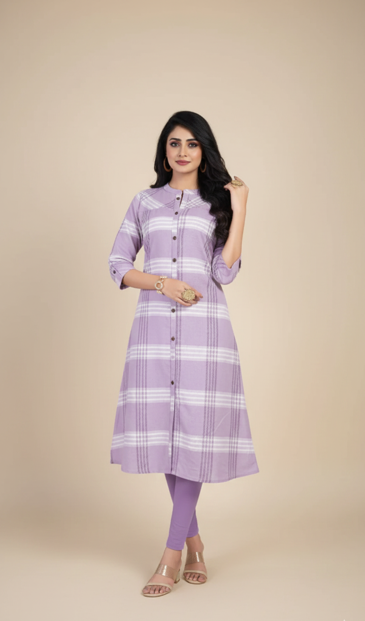 Eva Cotton Printed Long Kurti Purple