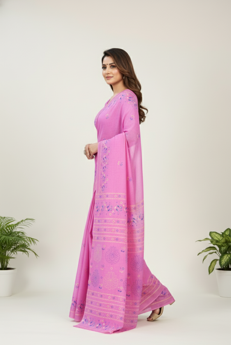 Public Demand Cotton Printed Saree Pink