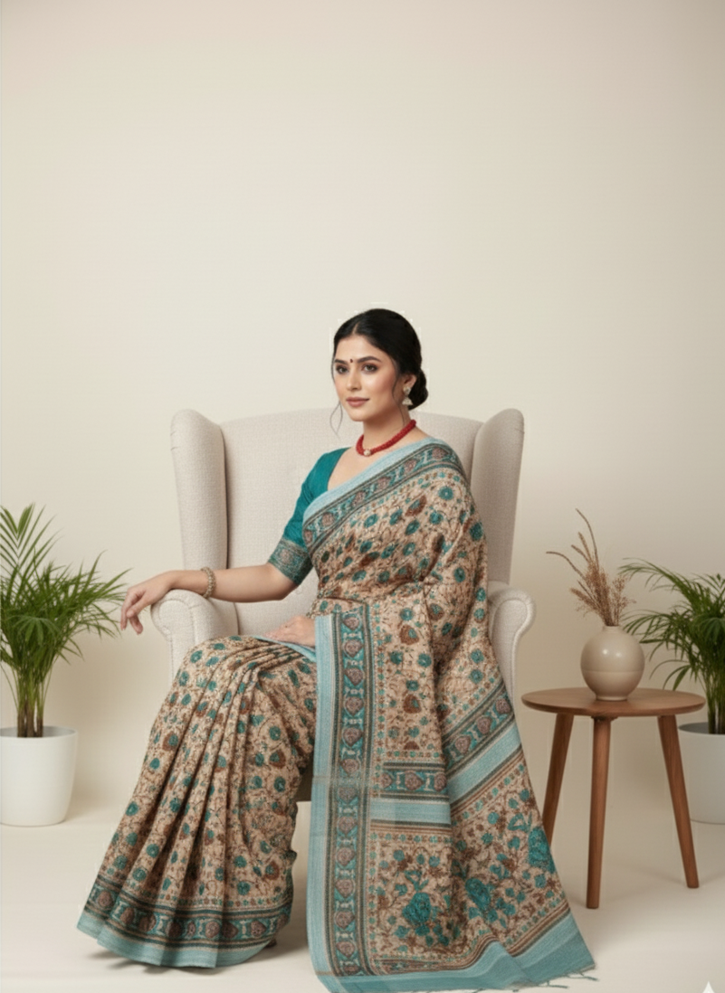 Minu Kalamkari Premium Cotton Printed Saree B2