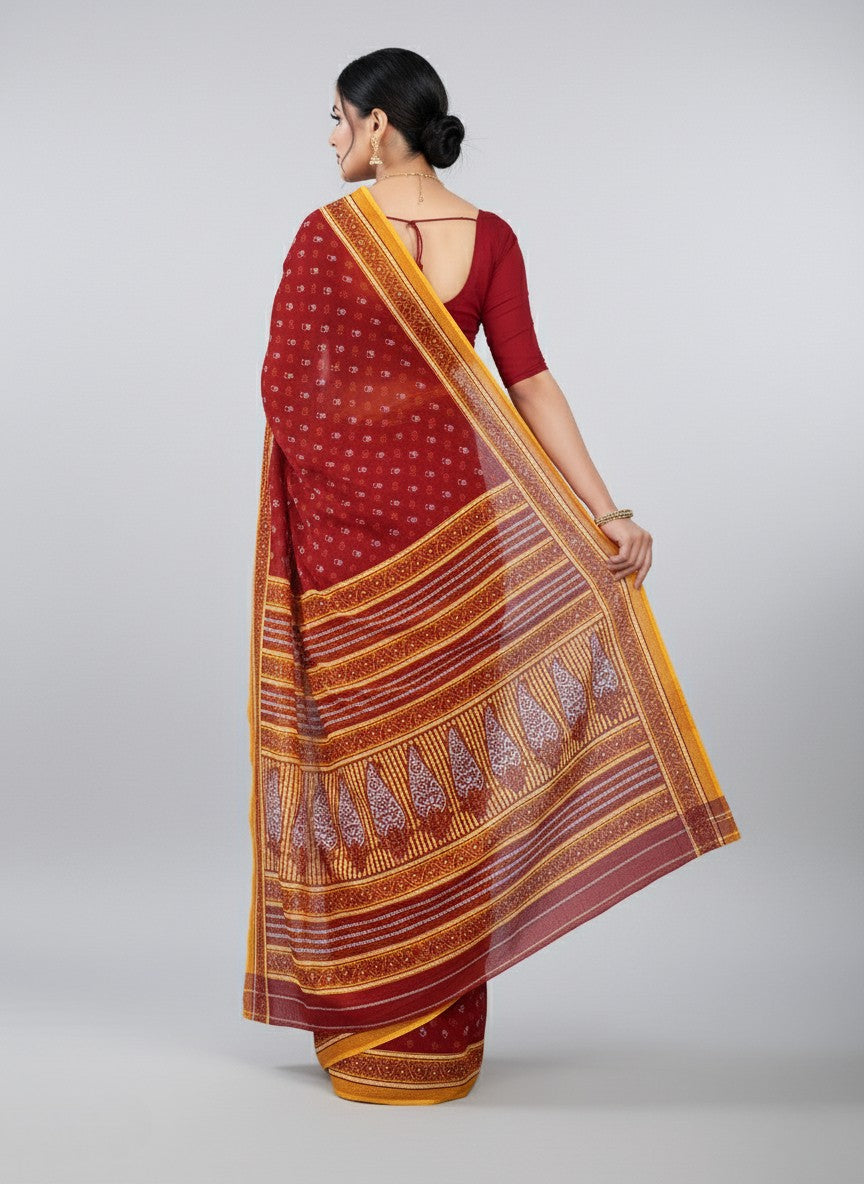 Monika V-1 Cotton Printed Saree Maroon 4073