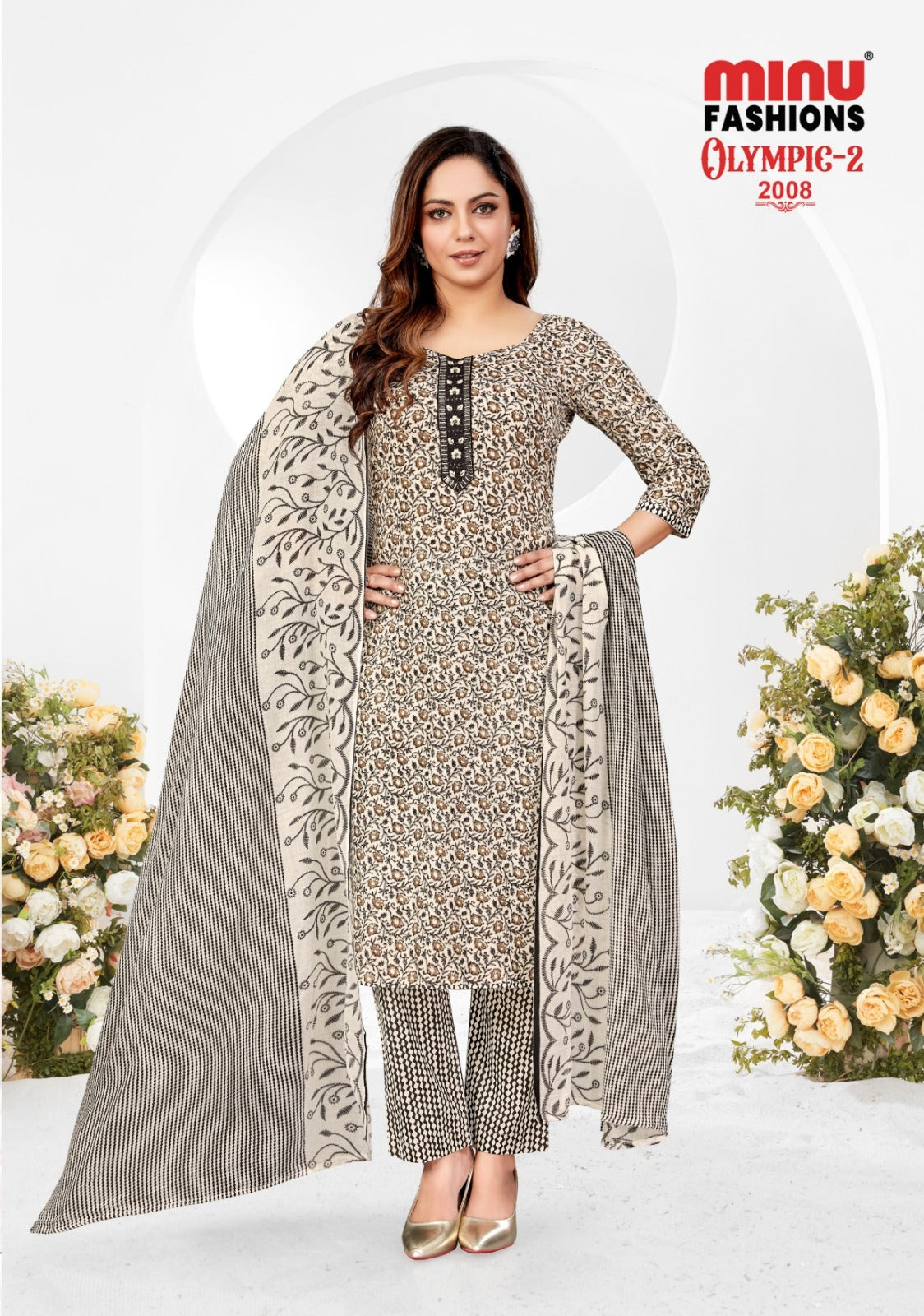 Olympics 2 Cotton Printed Stitched Salwar Suit 2008