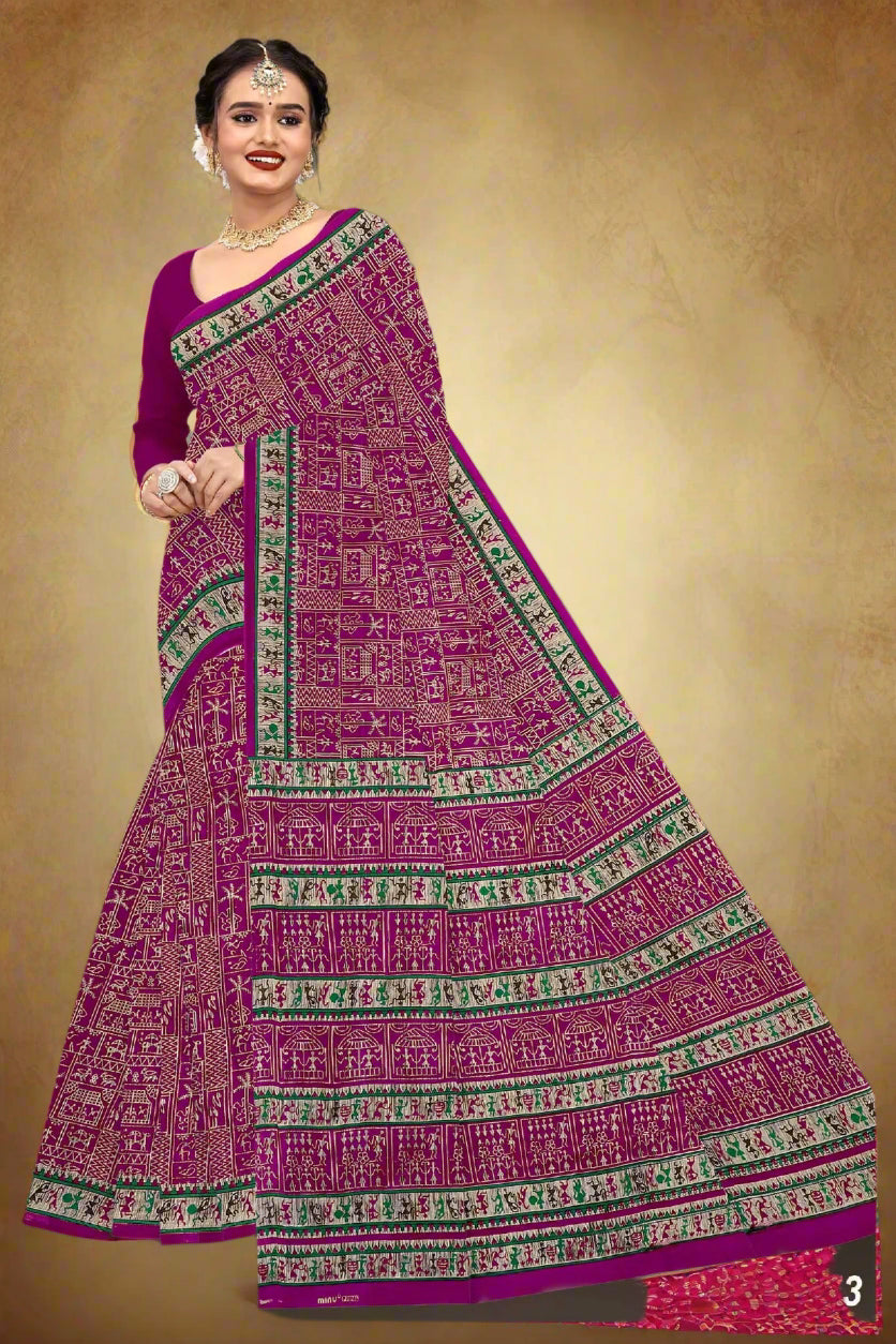 Howrah Haat Cotton Printed Saree Purple 2473