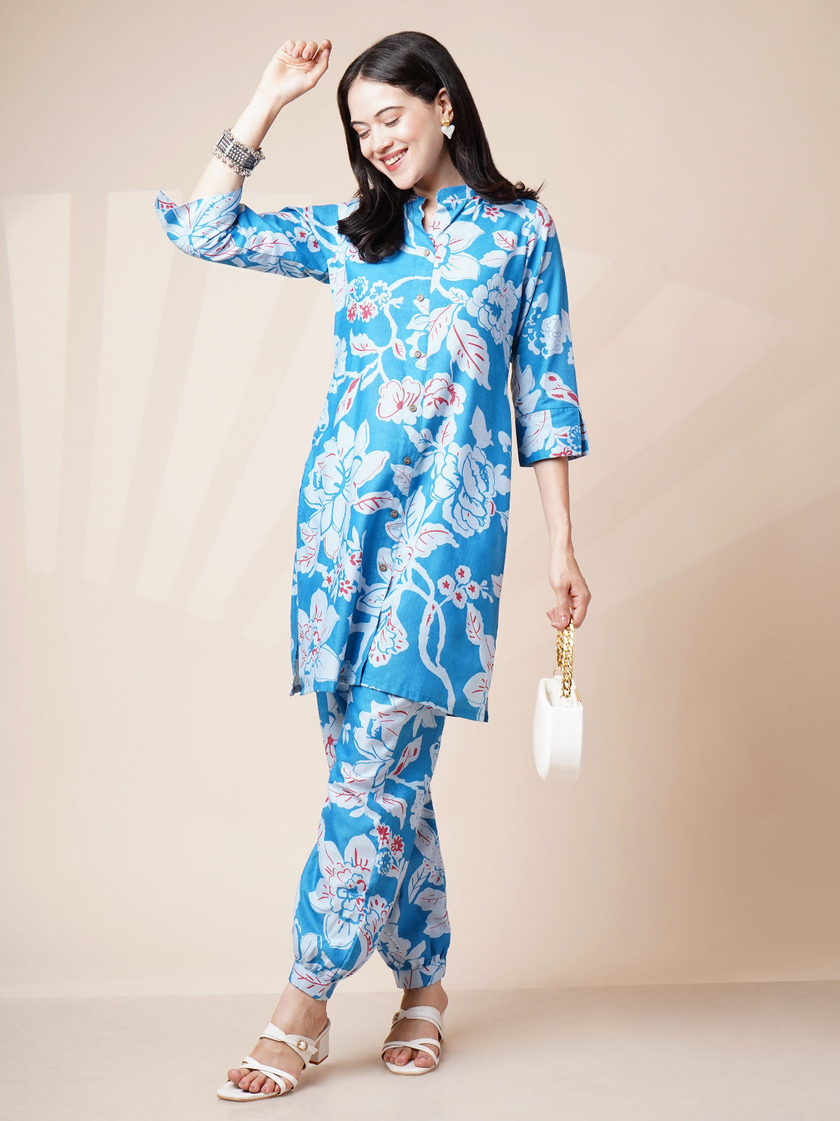Avya Cotton Printed Co-ord Set Blue 1002