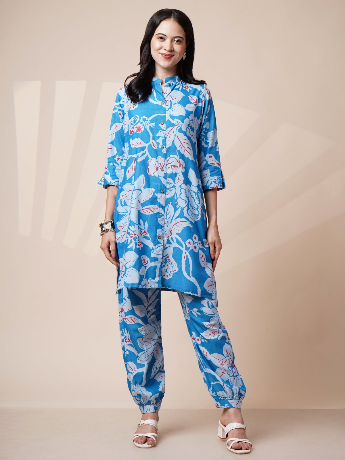 Avya Cotton Printed Co-ord Set Blue 1002