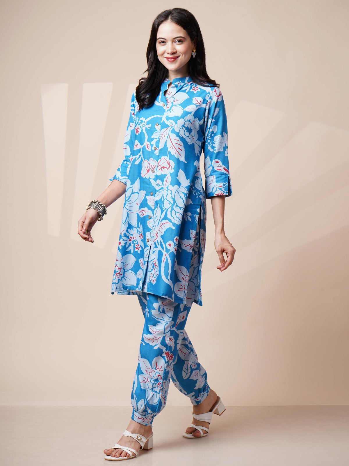 Avya Cotton Printed Co-ord Set Blue 1002