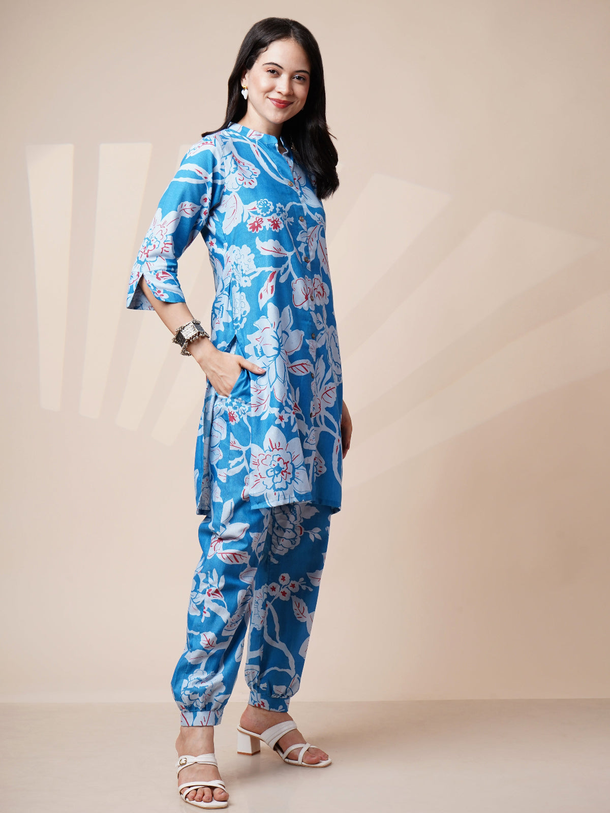Avya Cotton Printed Co-ord Set Blue 1002