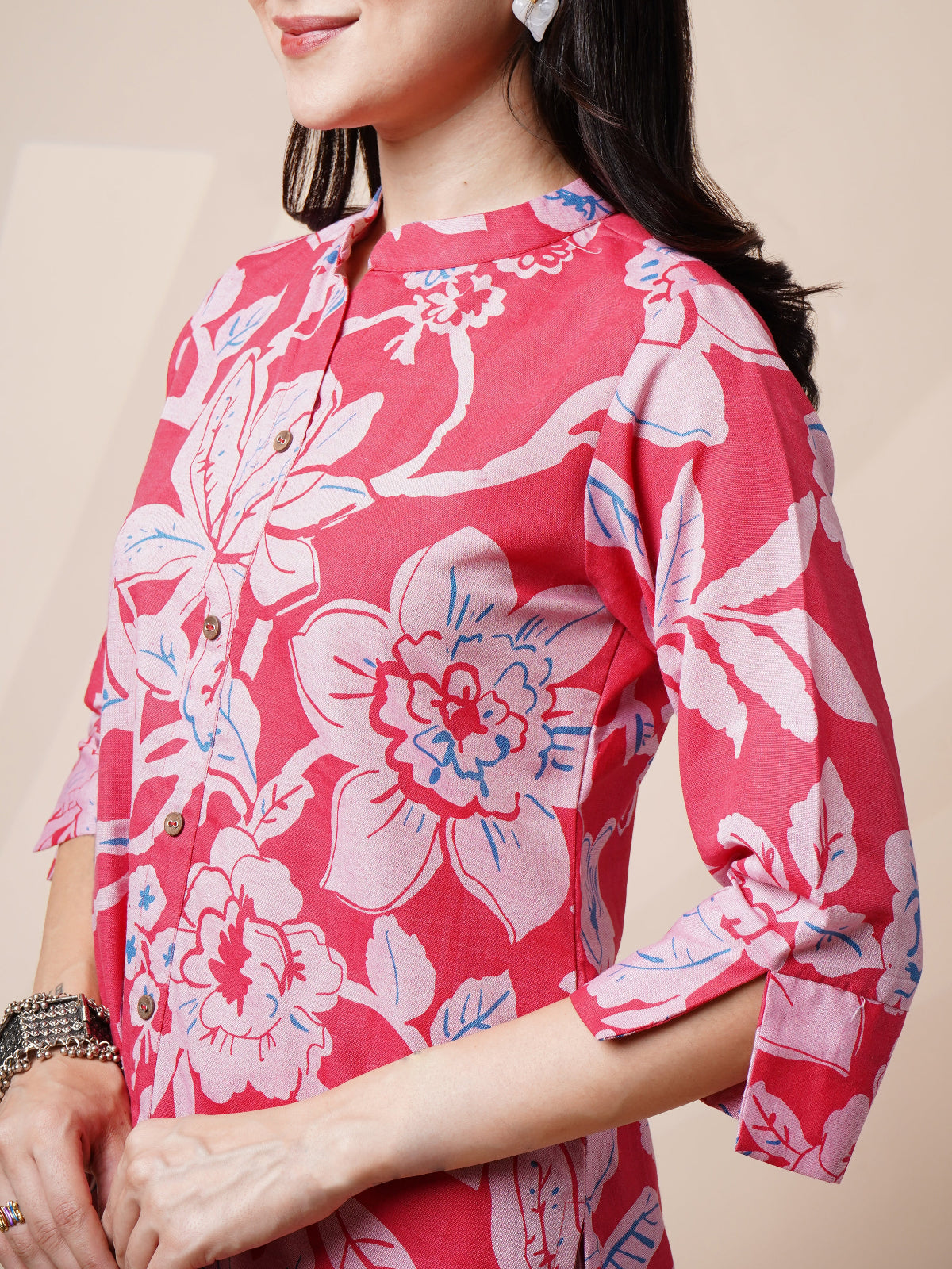 Avya Cotton Printed Co-ord Set Pink 1004