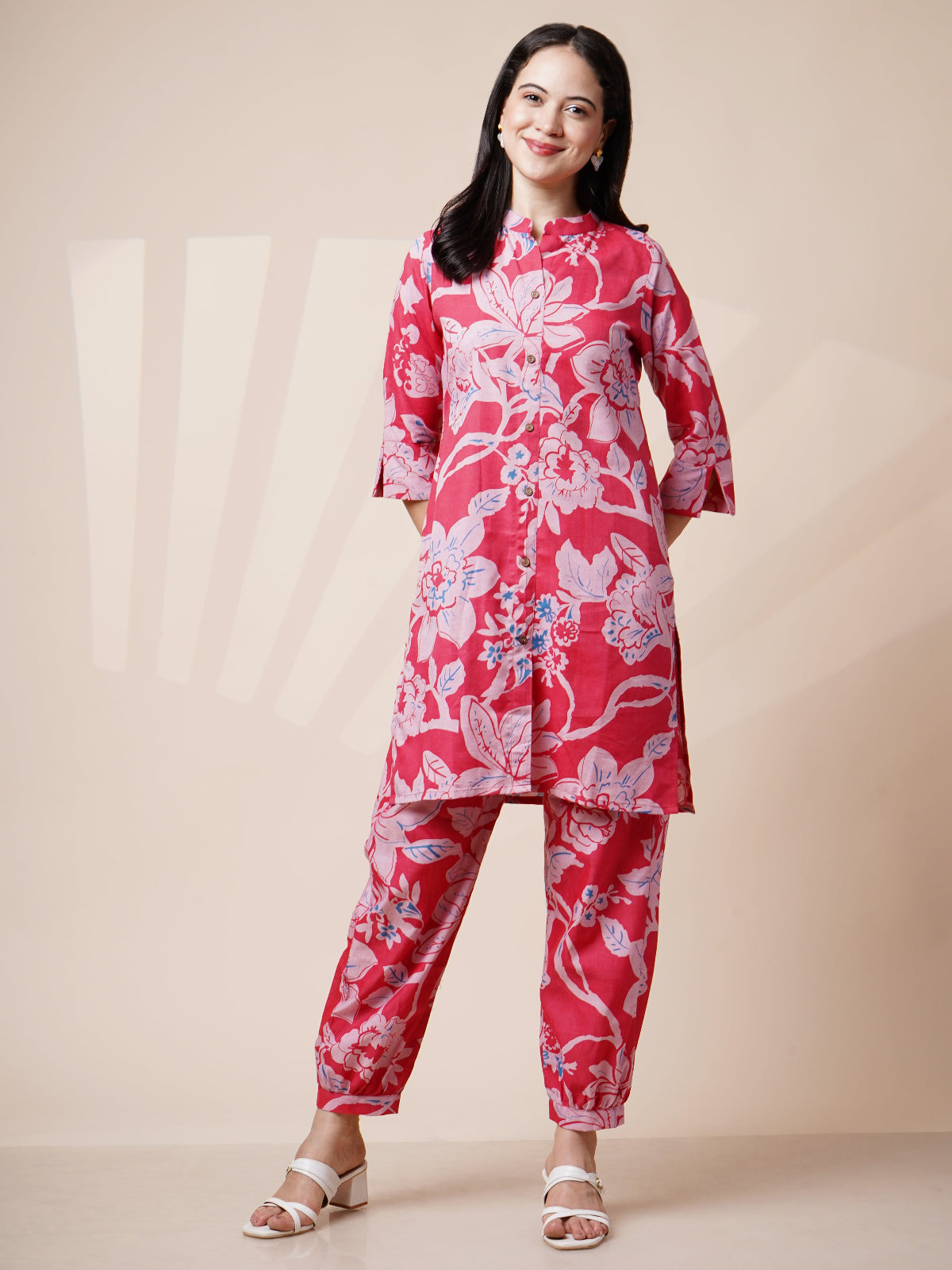 Avya Cotton Printed Co-ord Set Pink 1004