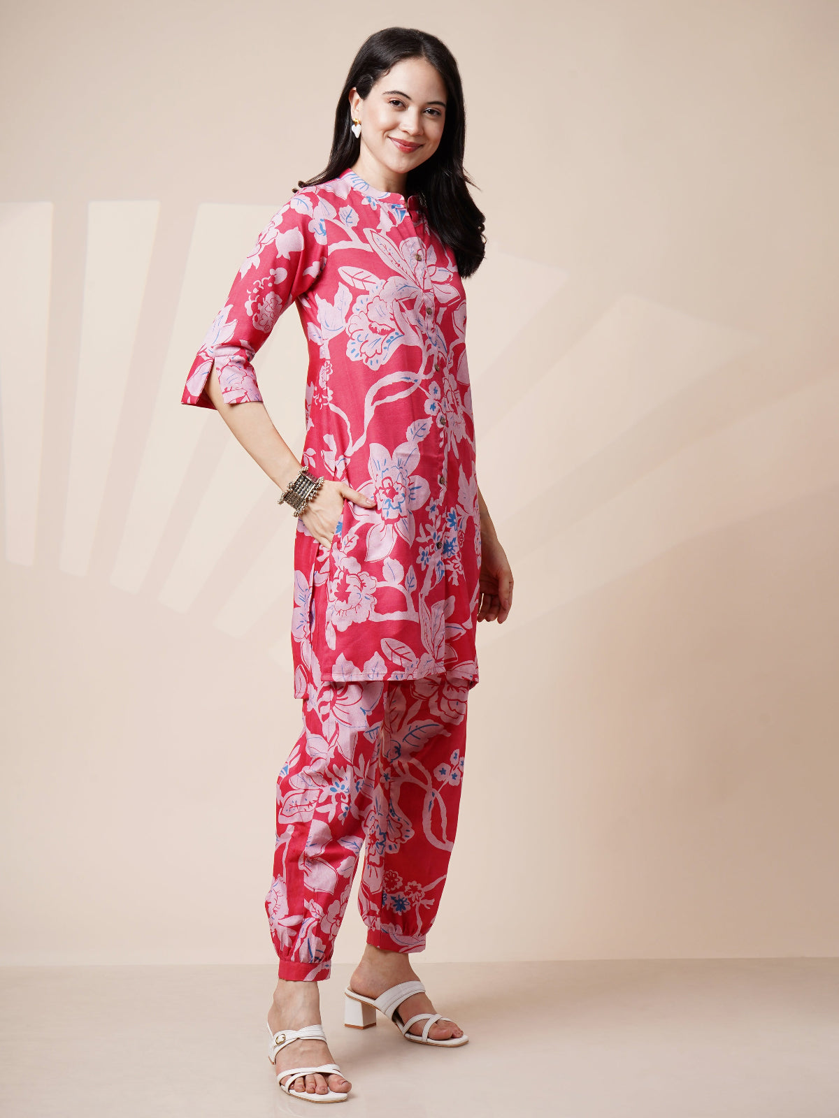 Avya Cotton Printed Co-ord Set Pink 1004