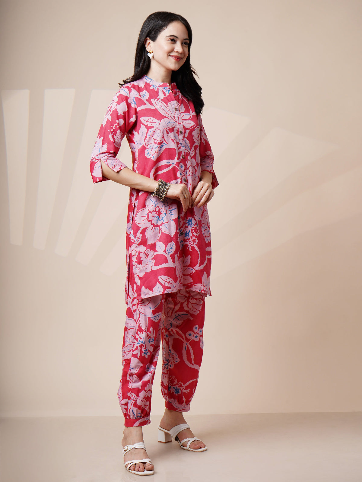 Avya Cotton Printed Co-ord Set Pink 1004