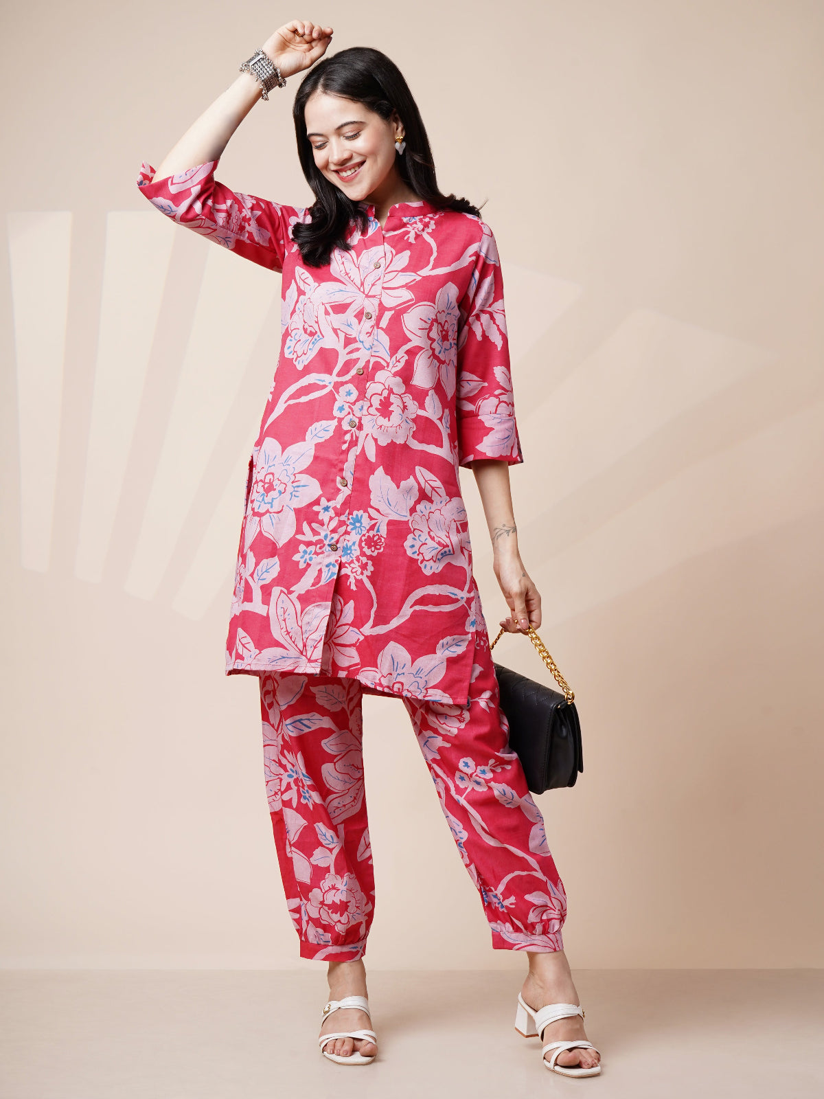 Avya Cotton Printed Co-ord Set Pink 1004
