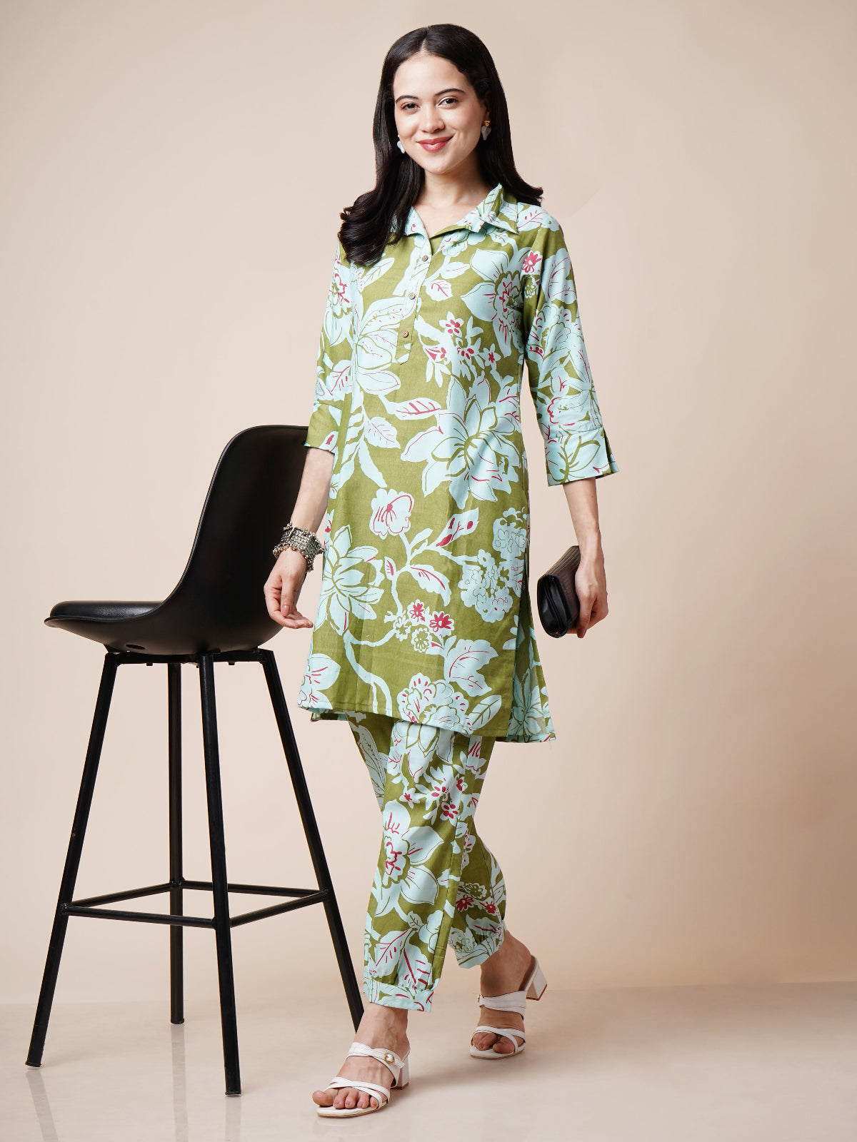 Avya Cotton Printed Co-ord Set Green 1003