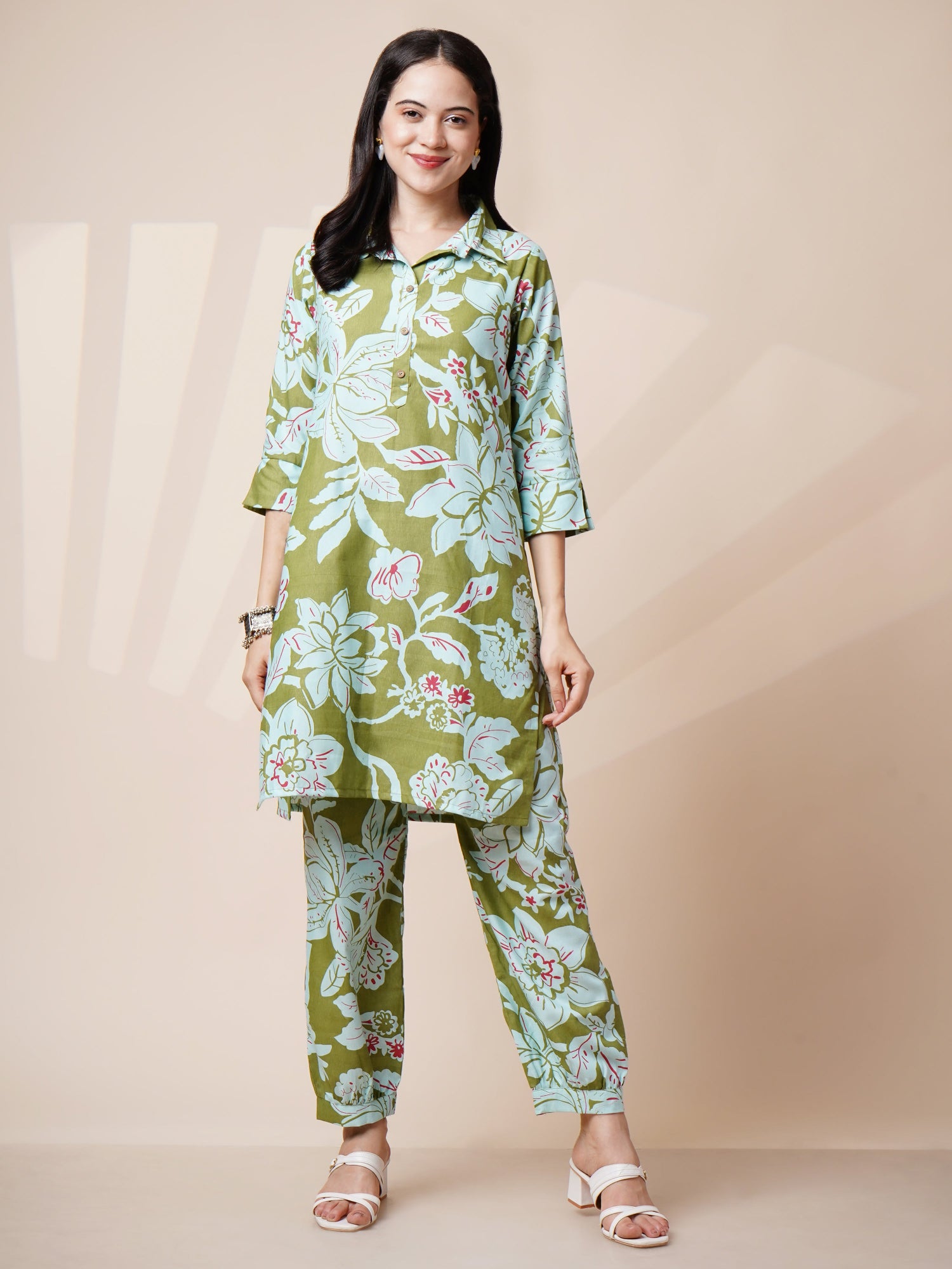 Avya Cotton Printed Co-ord Set Green 1003