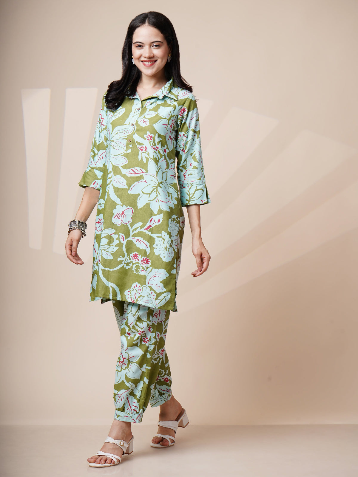 Avya Cotton Printed Co-ord Set Green 1003